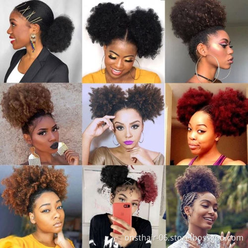 Onst Short Ponytail High Hair Puff Clip in Chignon Bun Hairpiece Afro Kinky Curly Synthetic Drawstring ponytail Hair Extensions